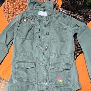 Girls large hooded old navy jacket. Green/ flowers. Great condition